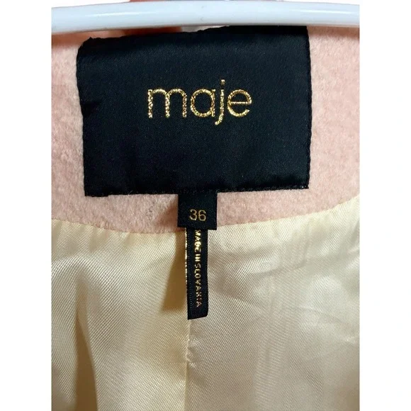 Maje Paris 36/4 Pink Wool Coat Boucle Long Jacket Minimalist Soft Blush Lined - Picture 16 of 16